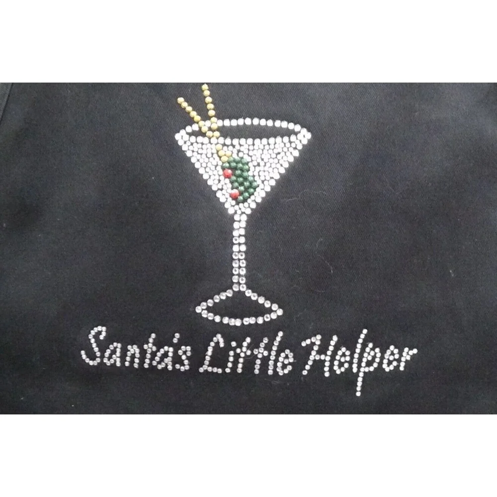 Apron Santa's Little Helper Kitchen Bib Christmas Gift Black / Rhinestones #283